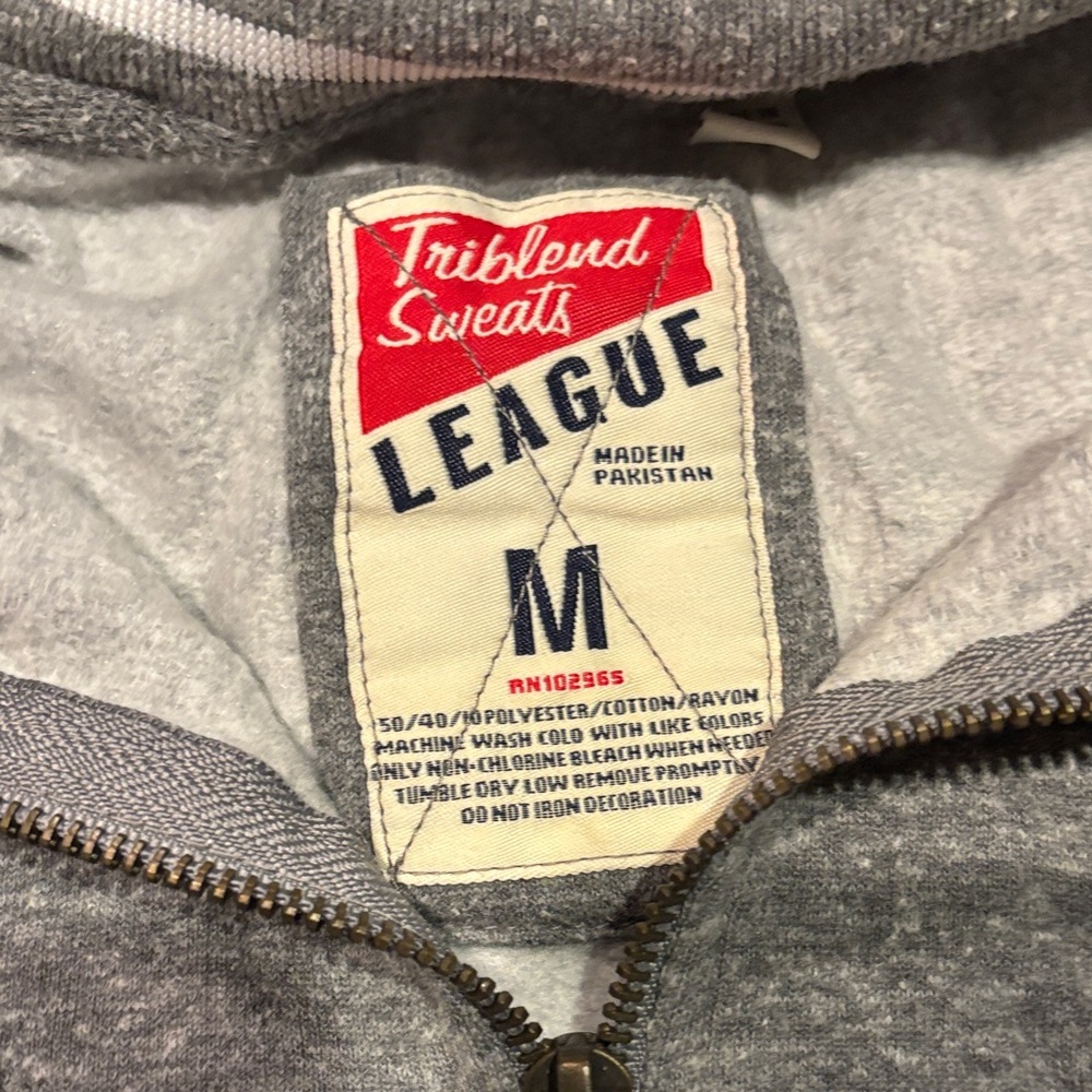 League Heather Gray Zip-Up Men's Sweater - Picture 2 of 3